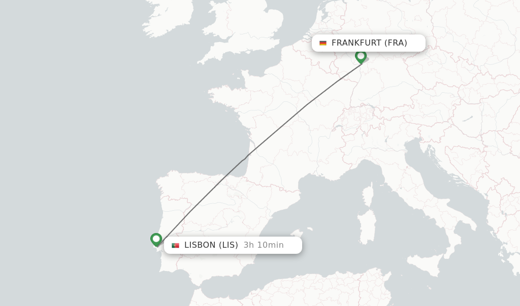 Flights from Frankfurt to Lisbon route map