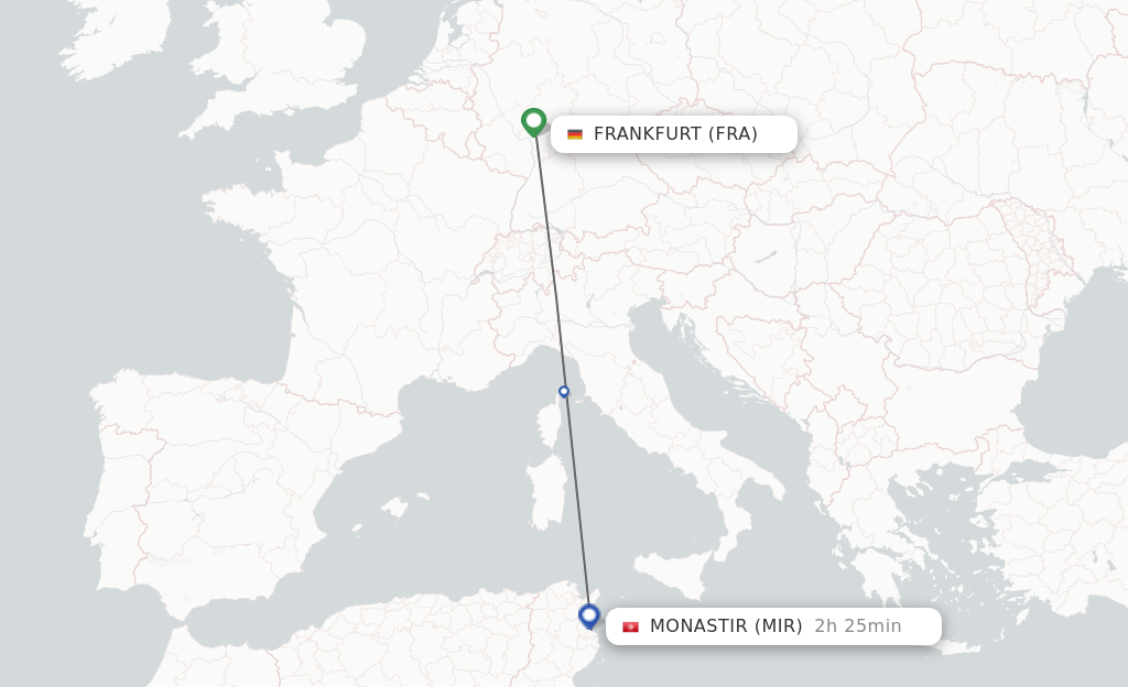 Flights from Frankfurt to Monastir route map