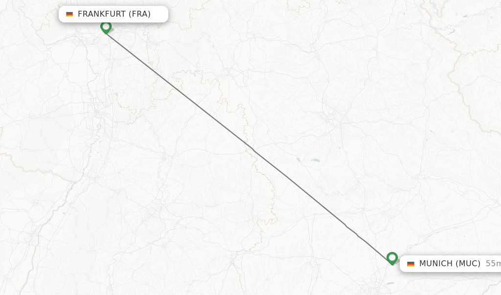 Flights from Frankfurt to Munich route map