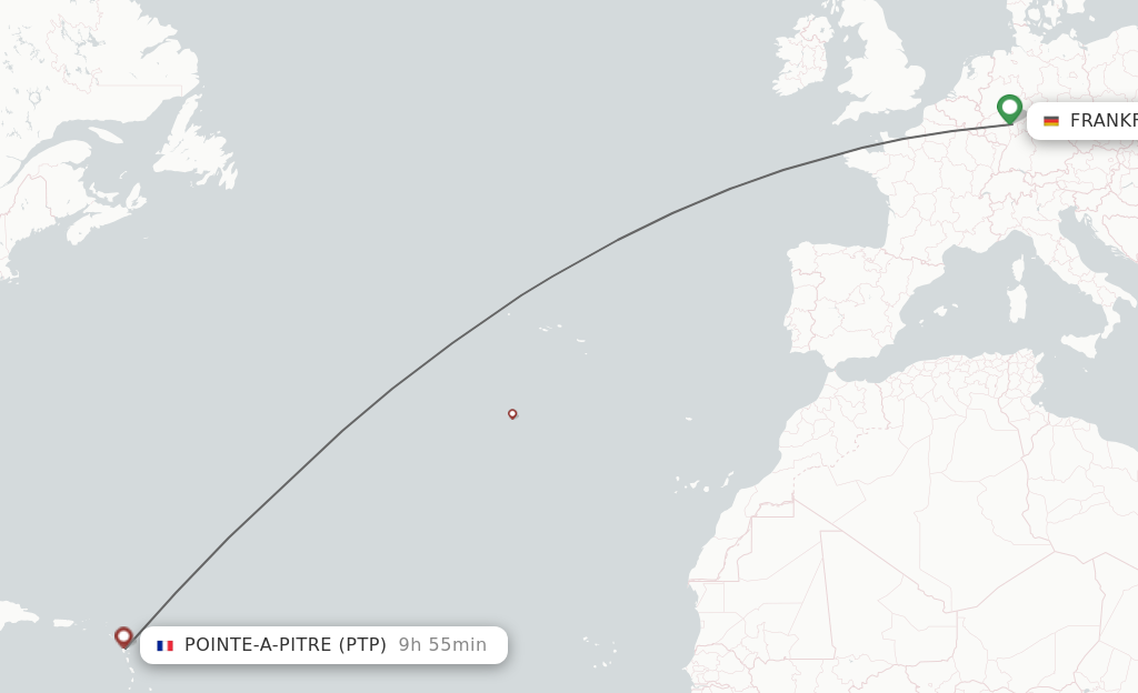 Flights from Frankfurt to Pointe-a-Pitre route map