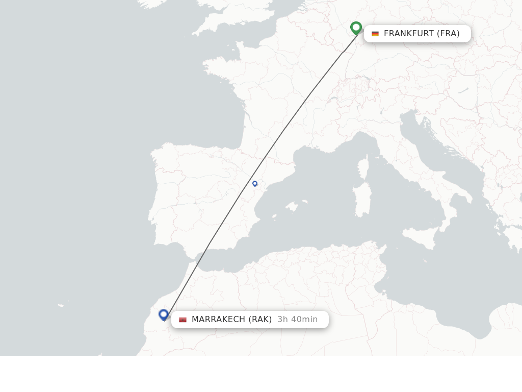 Flights from Frankfurt to Marrakech route map