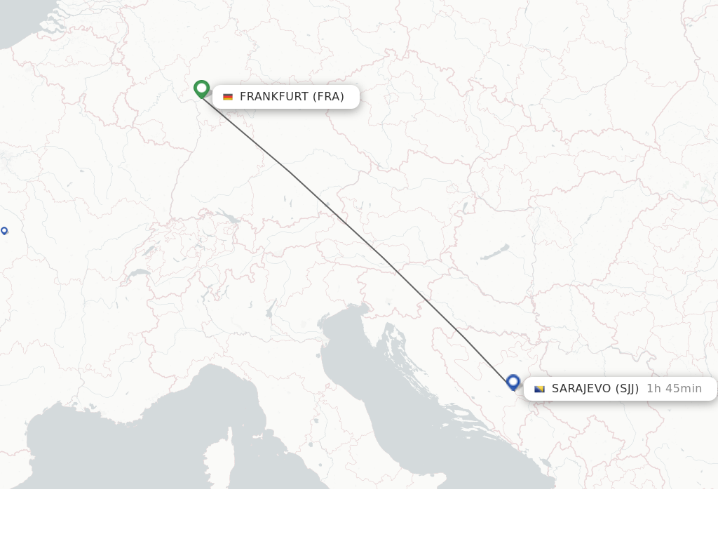 Flights from Frankfurt to Sarajevo route map