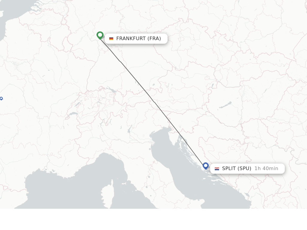 Flights from Frankfurt to Split route map
