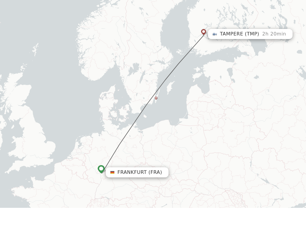 Flights from Frankfurt to Tampere route map