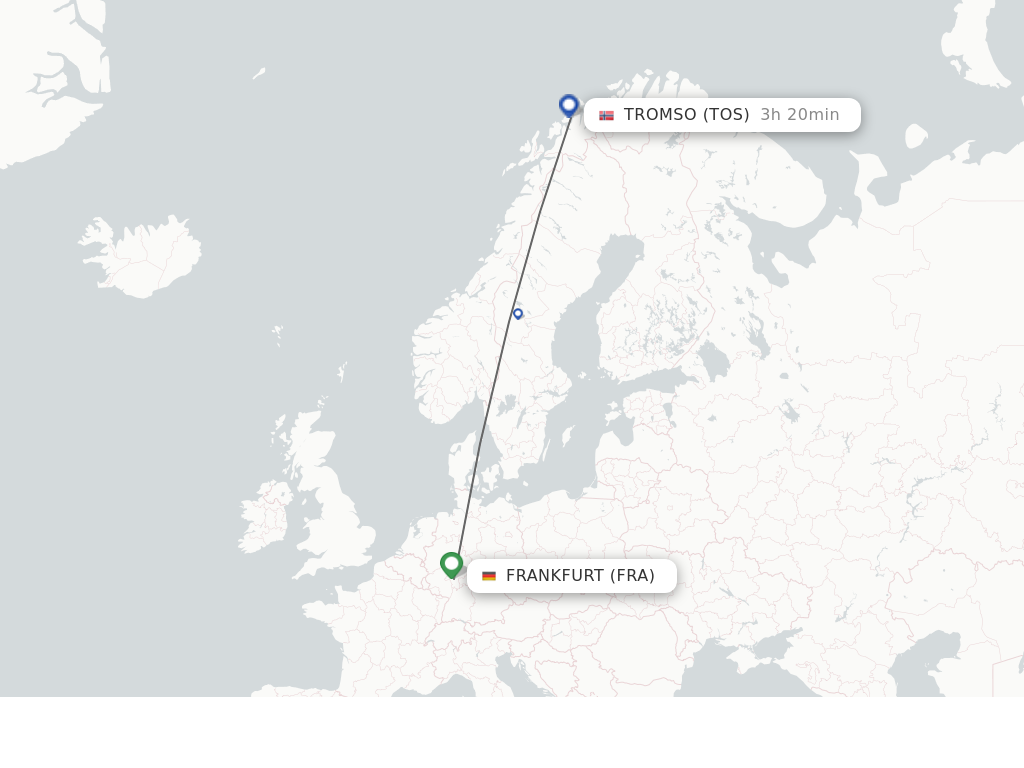 Flights from Frankfurt to Tromso route map