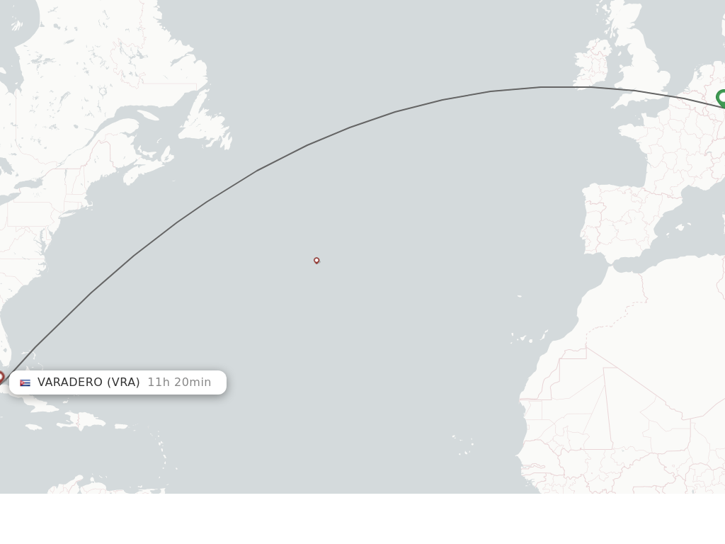 Flights from Frankfurt to Varadero route map