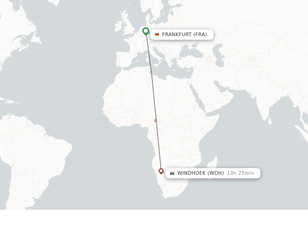 Flights from Frankfurt to Windhoek route map