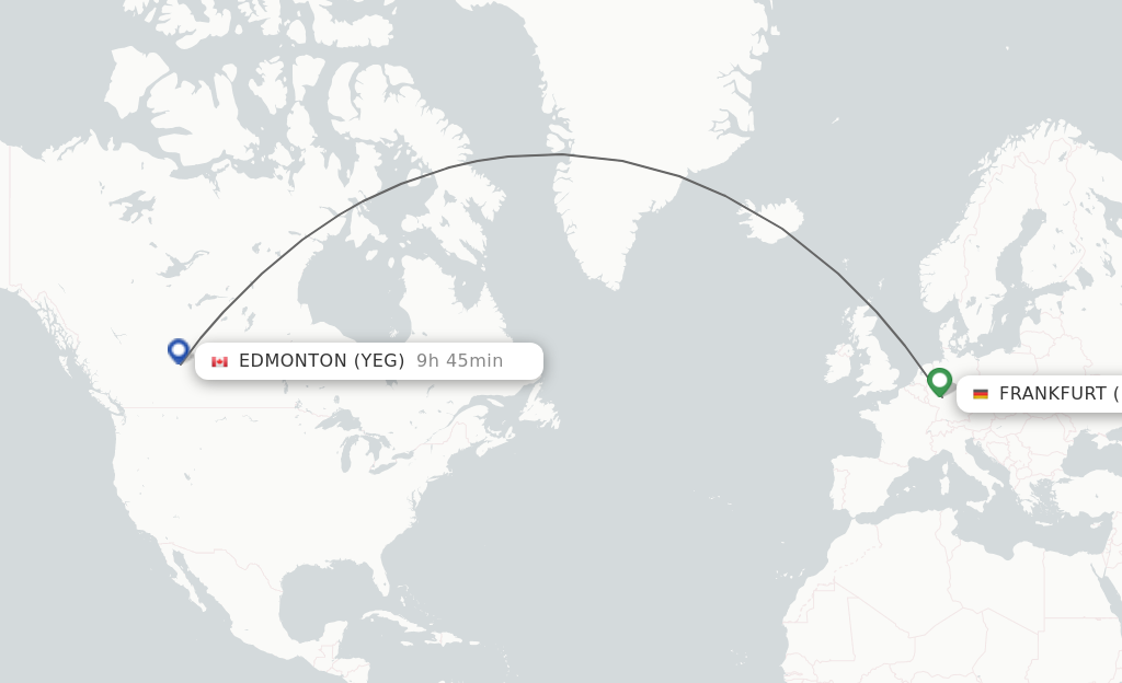 Flights from Frankfurt to Edmonton route map