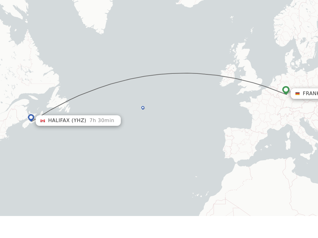 Flights from Frankfurt to Halifax route map