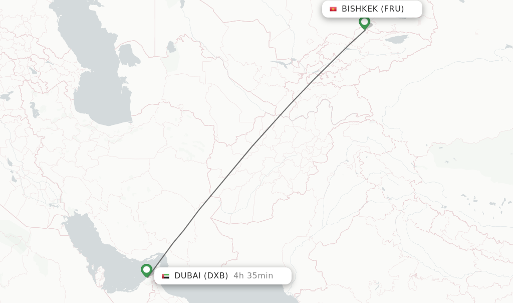 Flights from Bishkek to Dubai route map