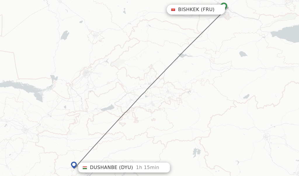 Flights from Bishkek to Dushanbe route map