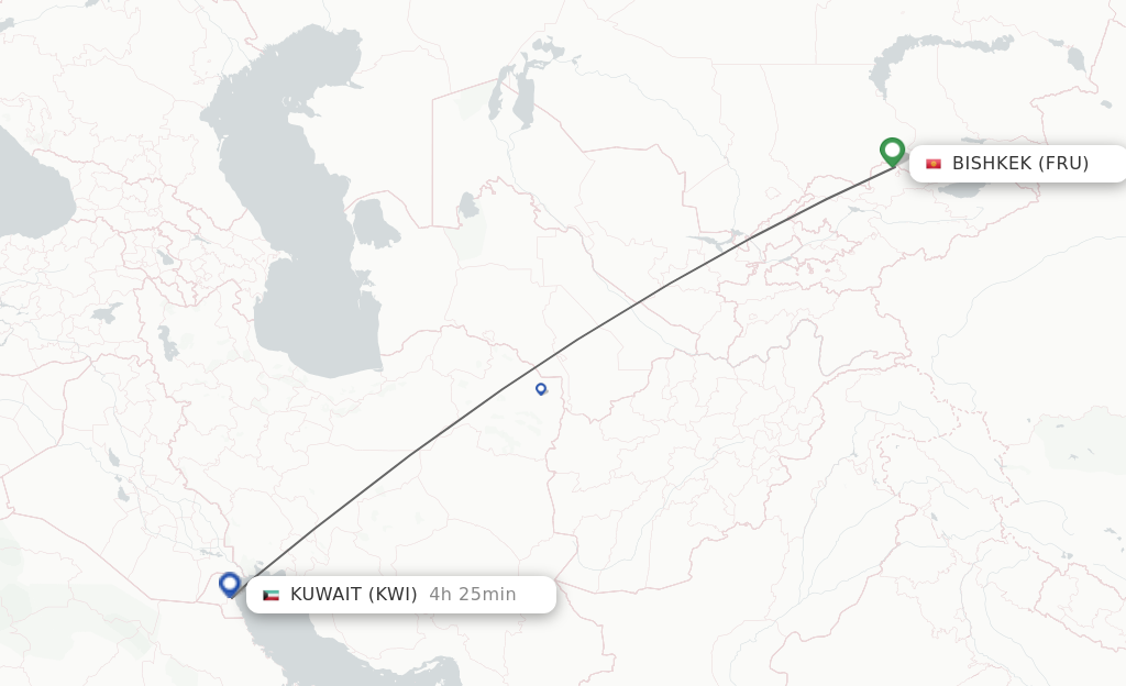 Flights from Bishkek to Kuwait route map