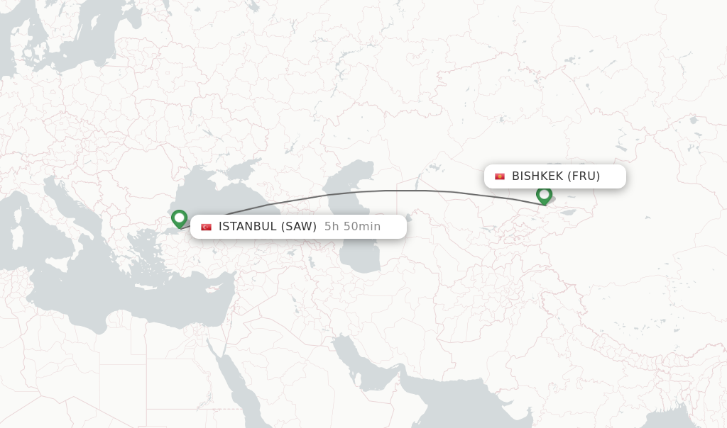 Flights from Bishkek to Istanbul route map