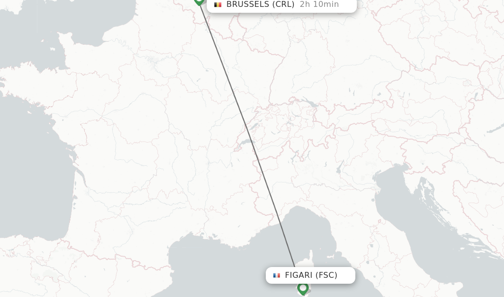 Flights from Figari to Brussels route map