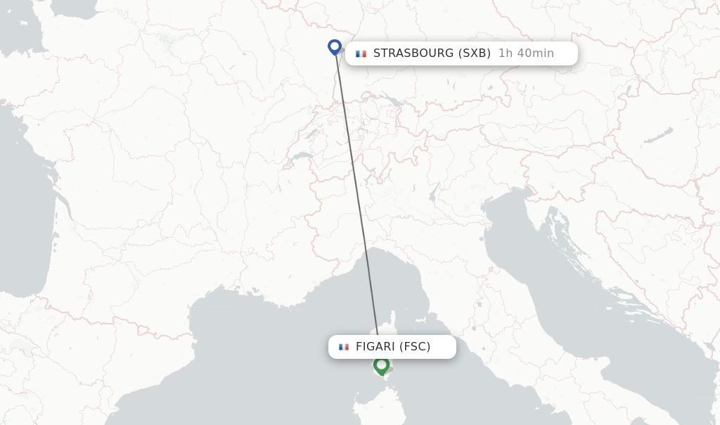 Flights from Figari to Strasbourg route map