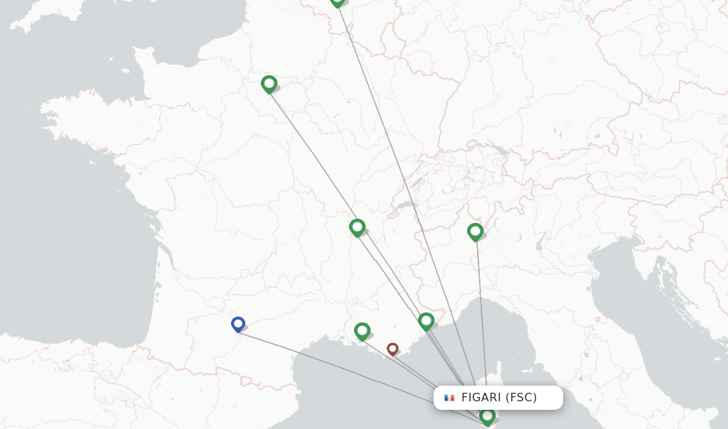 Route map with flights from Figari with Air Corsica