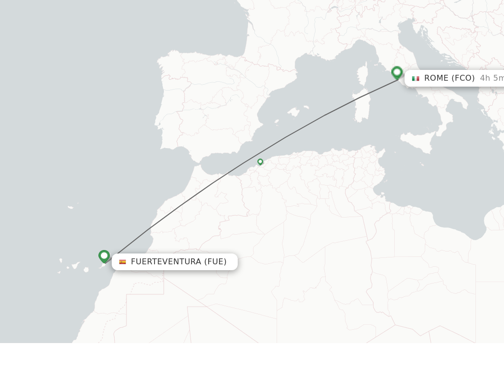 Flights from Puerto del Rosario to Rome route map