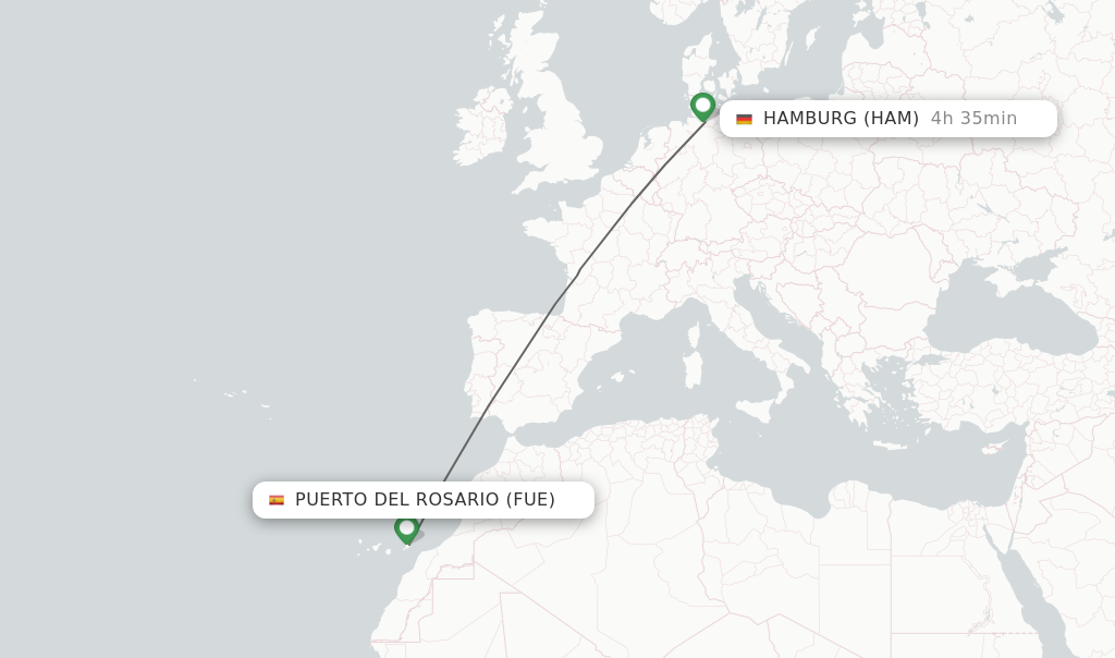 Flights from Puerto del Rosario to Hamburg route map