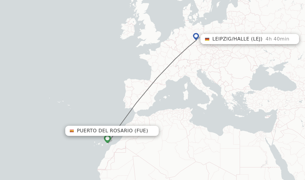 Flights from Puerto del Rosario to Leipzig/Halle route map