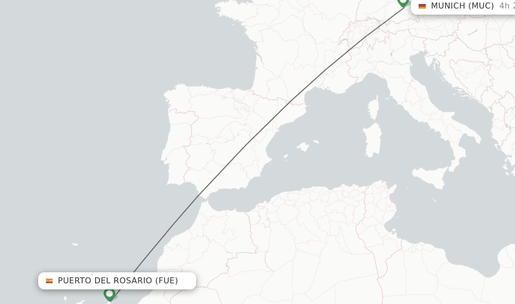Flights from Puerto del Rosario to Munich route map