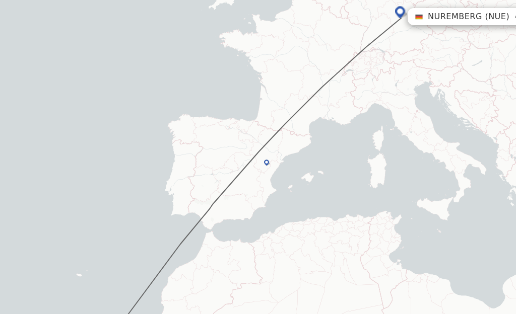 Flights from Puerto del Rosario to Nuremberg route map