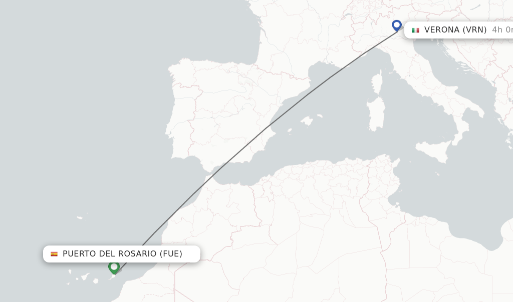 Flights from Puerto del Rosario to Verona route map