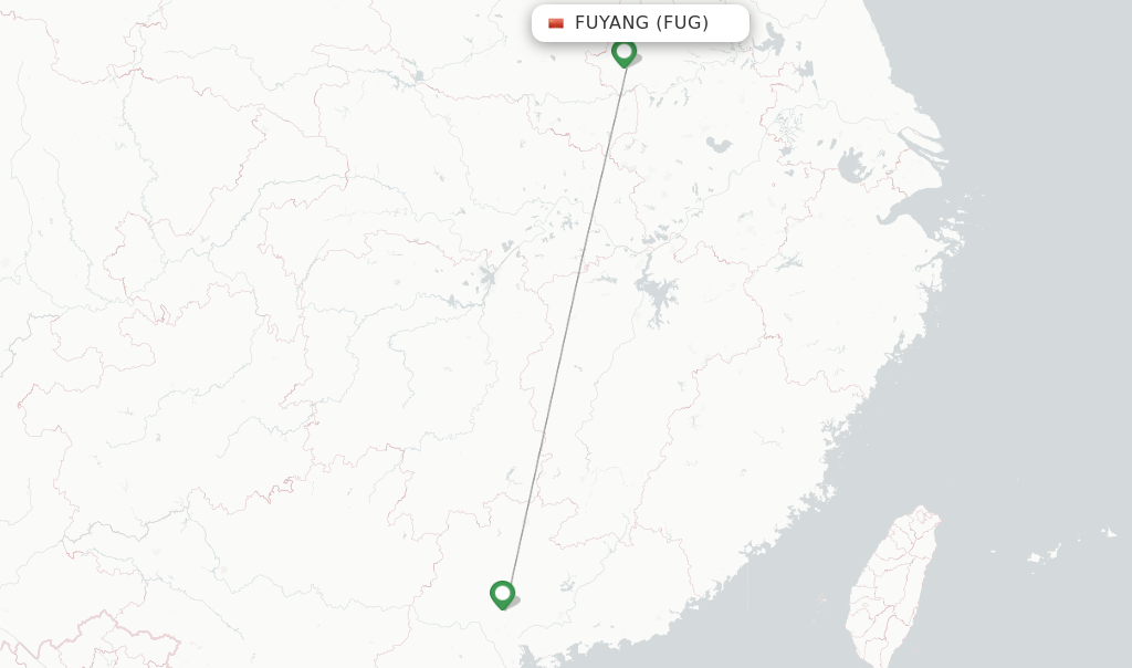 Route map with flights from Fuyang with China Southern