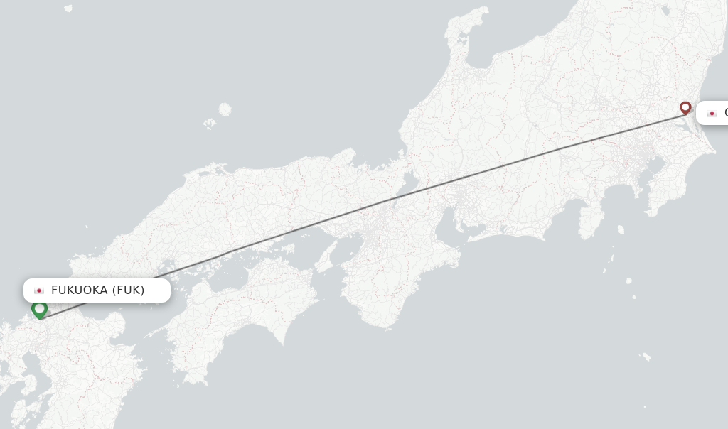 Flights from Fukuoka to Omitami route map