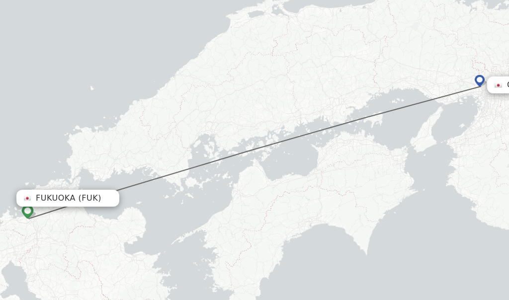 Flights from Fukuoka to Osaka route map