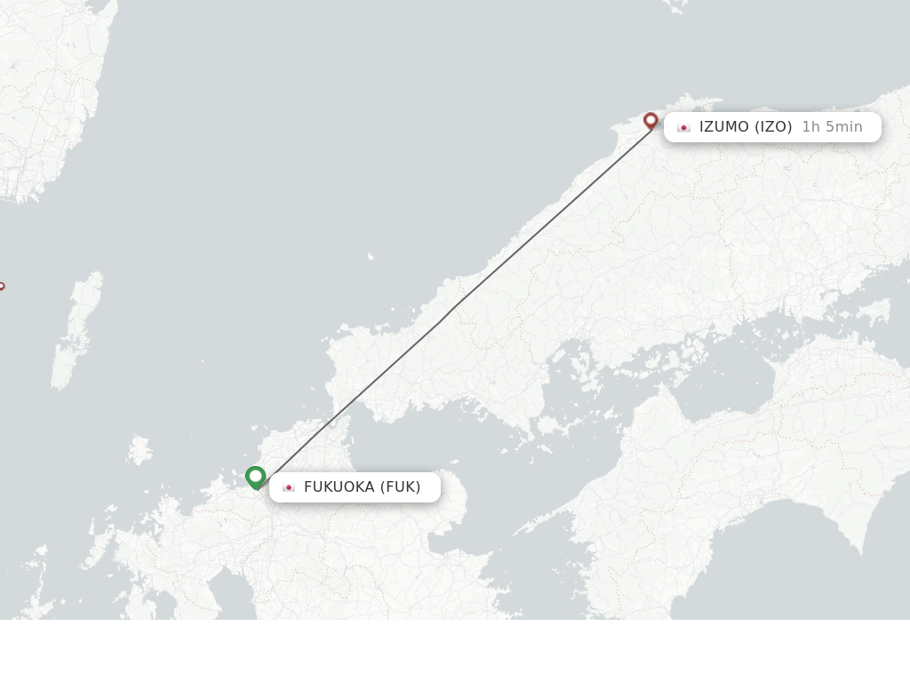 Flights from Fukuoka to Izumo route map