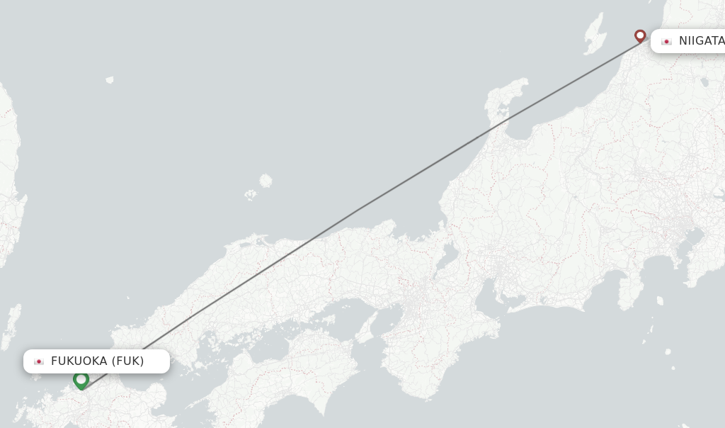 Flights from Fukuoka to Niigata route map
