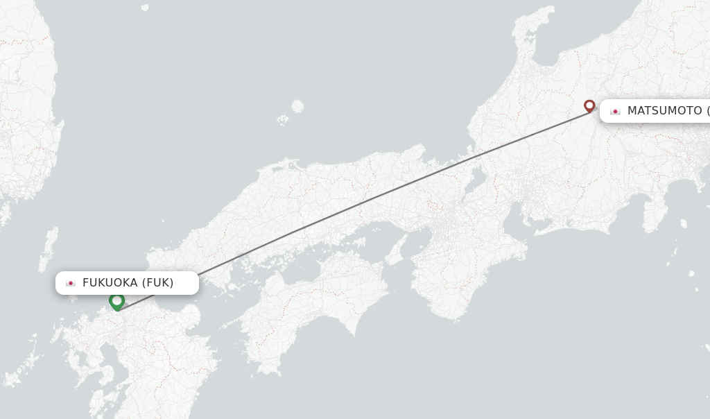 Flights from Fukuoka to Matsumoto route map