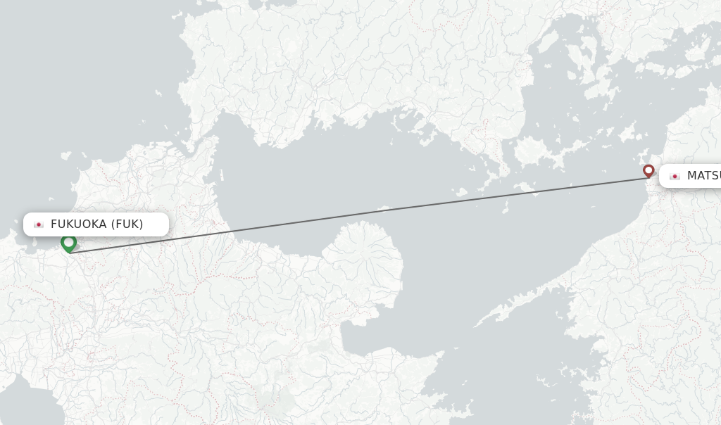 Flights from Fukuoka to Matsuyama route map