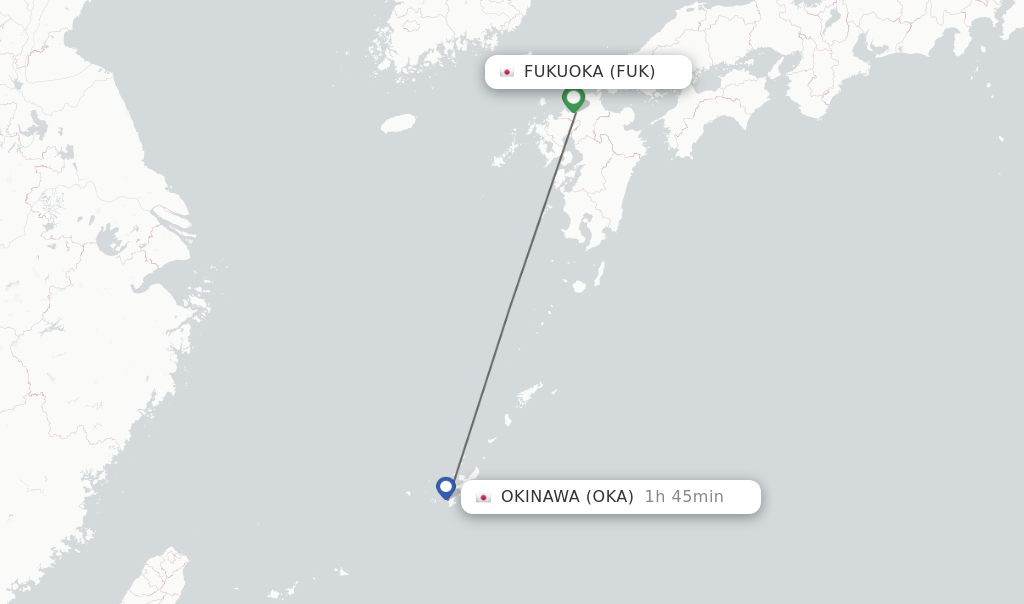 Flights from Fukuoka to Okinawa route map