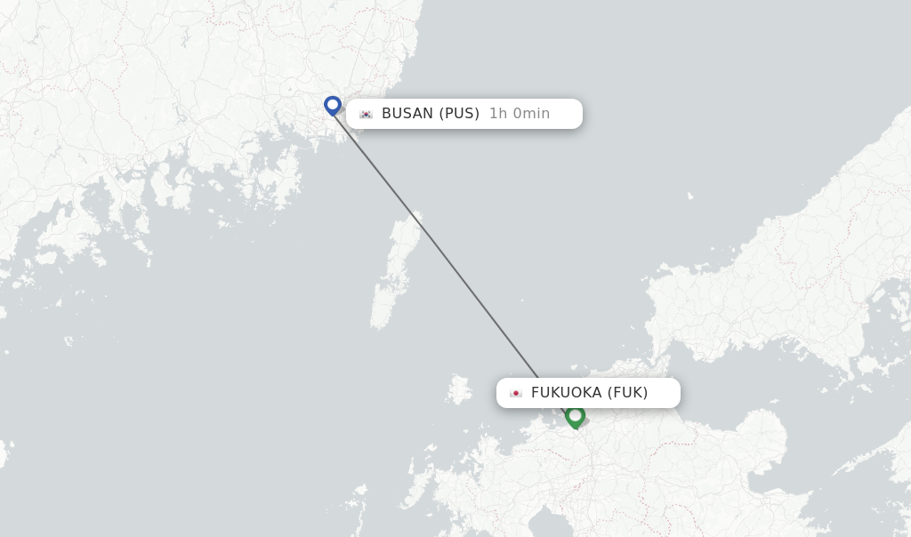 Flights from Fukuoka to Busan route map