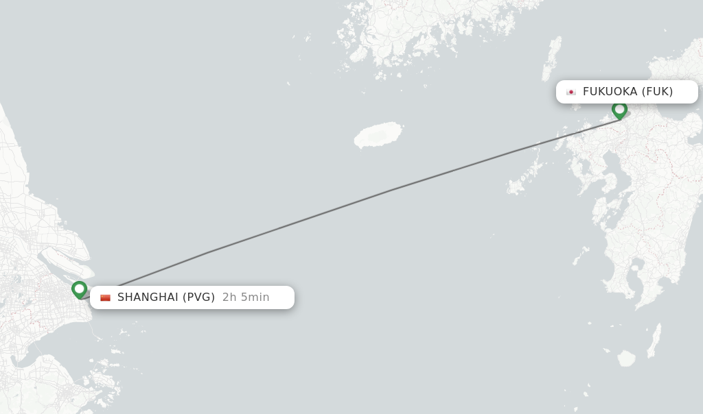 Flights from Shanghai to Fukuoka route map