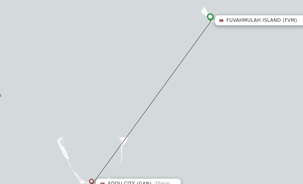 Flights from Gan Island to Fuvahmulah Island route map