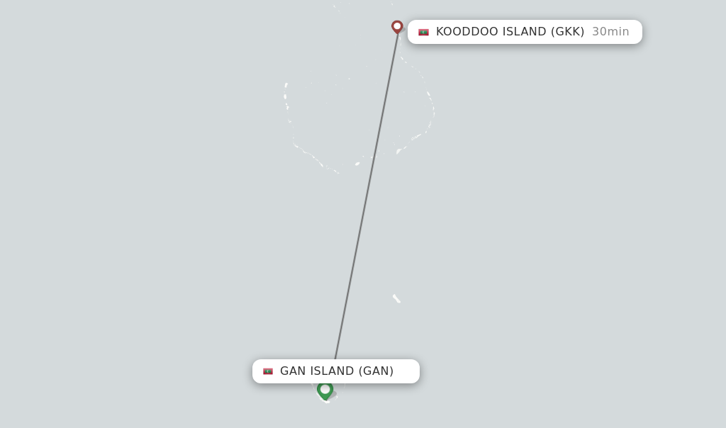 Flights from Gan Island to Kooddoo Island route map