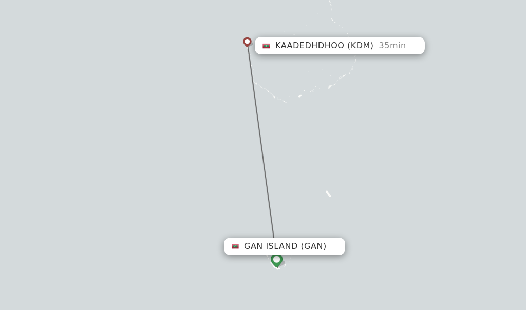 Flights from Kaadedhdhoo to Gan Island route map
