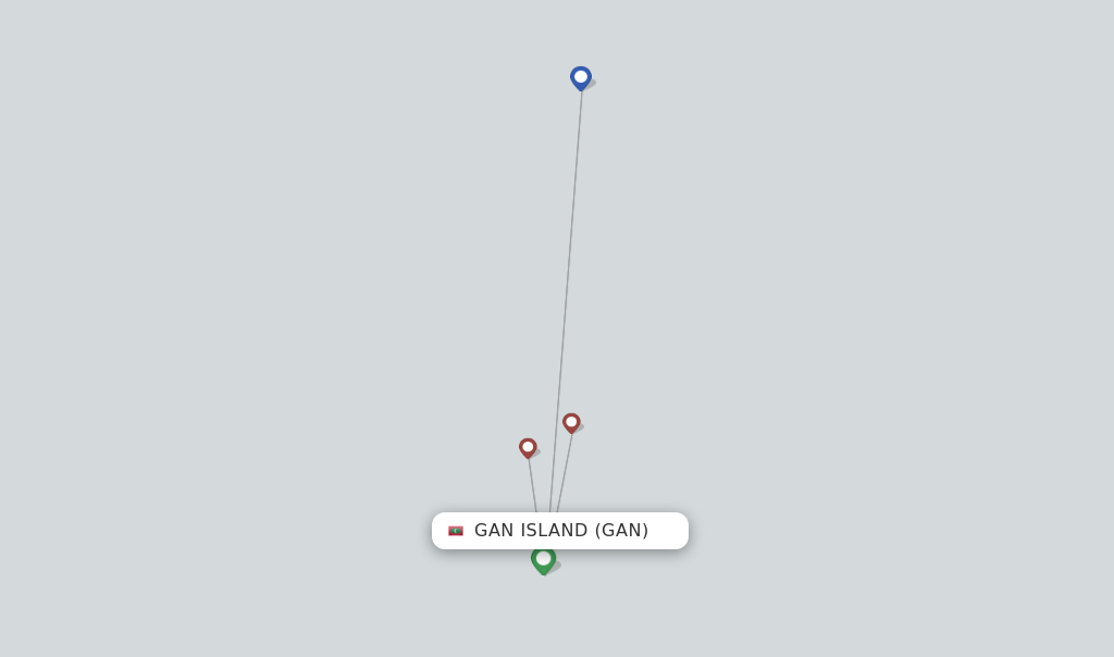 Route map with flights from Gan Island with Maldivian