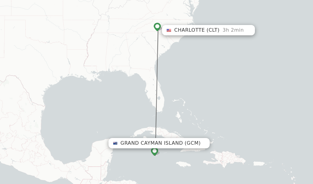 Flights from Grand Cayman Island to Charlotte route map
