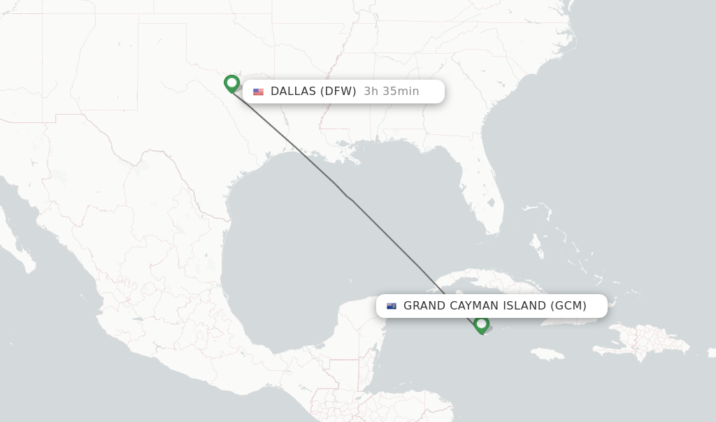 Flights from Grand Cayman Island to Dallas route map
