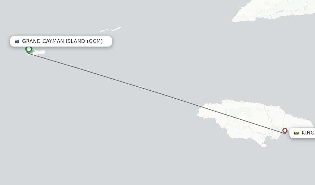 Flights from Grand Cayman Island to Kingston route map