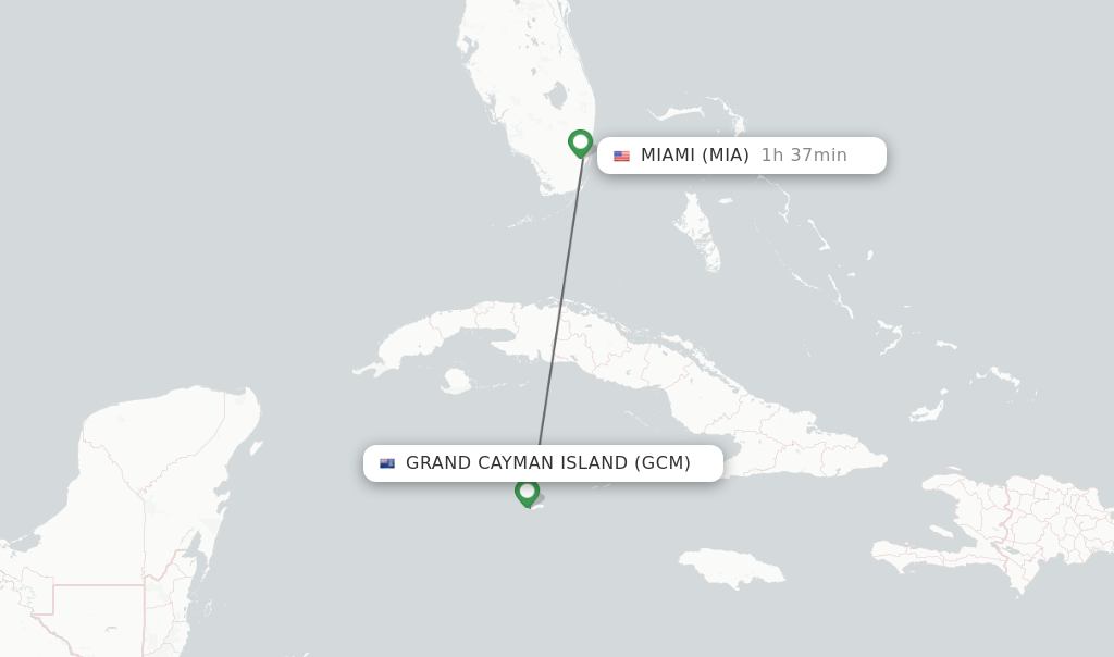 Flights from Grand Cayman Island to Miami route map