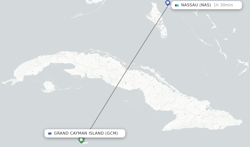 Flights from Grand Cayman Island to Nassau route map