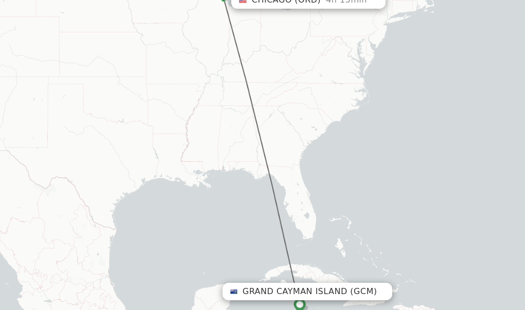Flights from Grand Cayman Island to Chicago route map