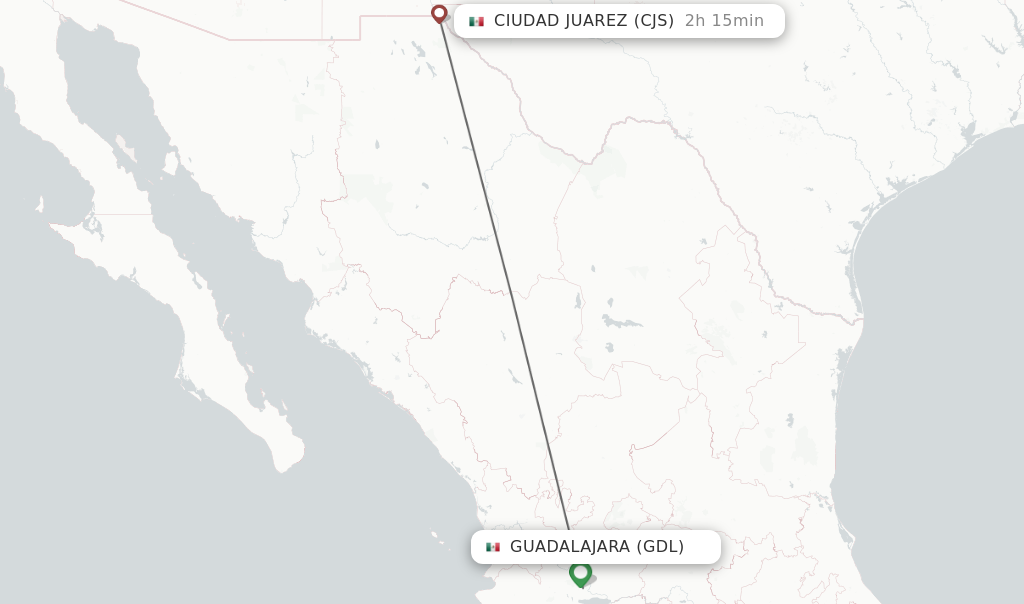 Flights from Guadalajara to Ciudad Juarez route map