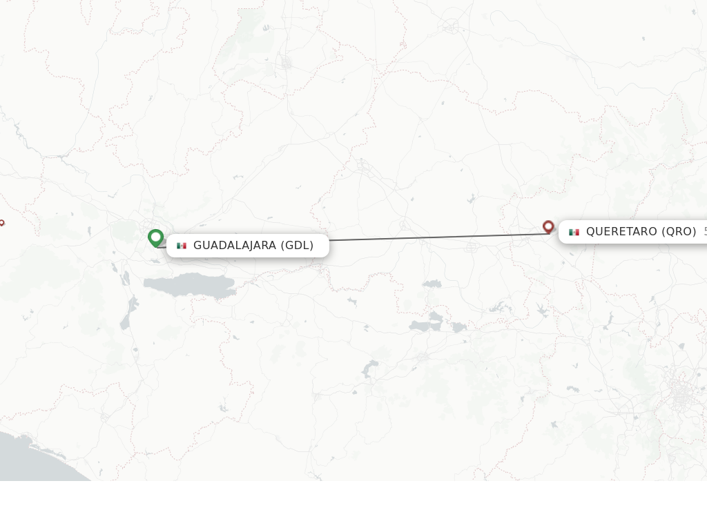 Flights from Guadalajara to Queretaro route map