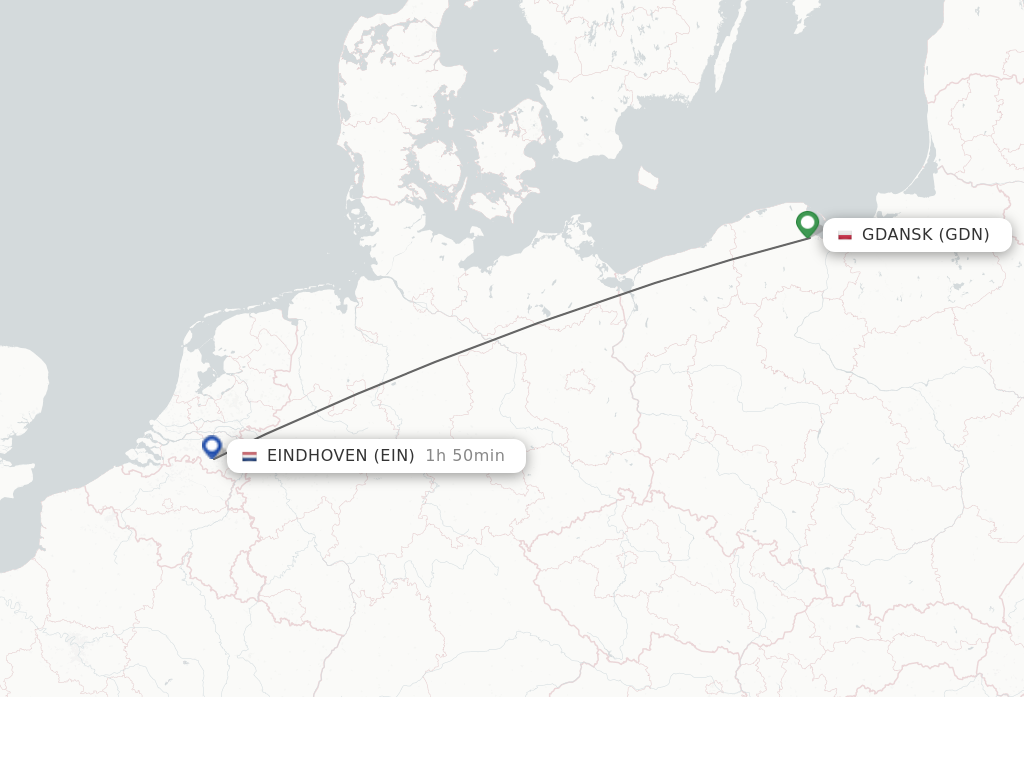 Flights from Gdansk to Eindhoven route map