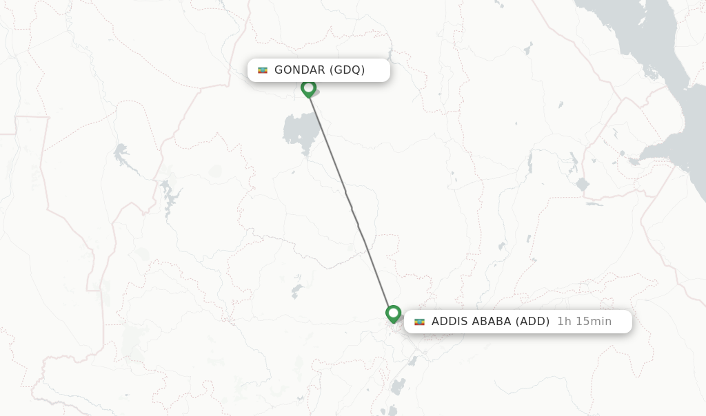 Flights from Gondar to Addis Ababa route map